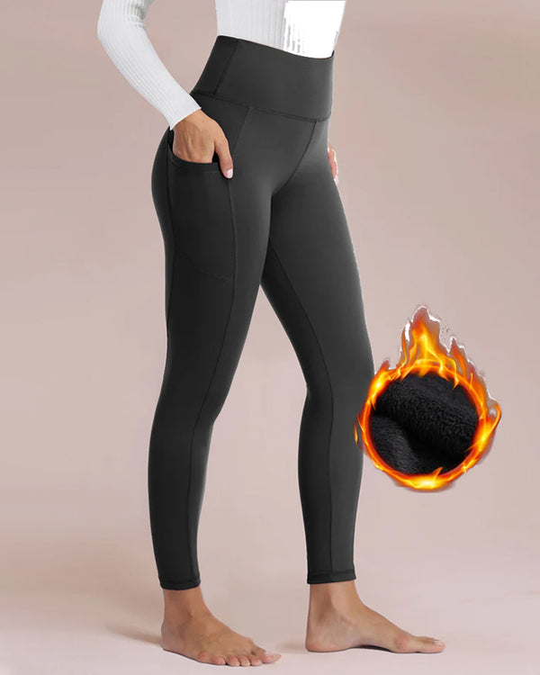 Women's High Waisted Warm Fleece Lined Yoga Pocket Stretch Leggings